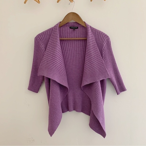 Eileen Fisher Ribbed Wool Cardigan Sweater Petite Medium PM Purple - Picture 2 of 6